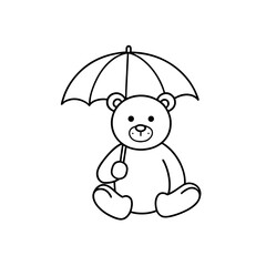 Teddy bear sitting holding an open umbrella above on transparent background