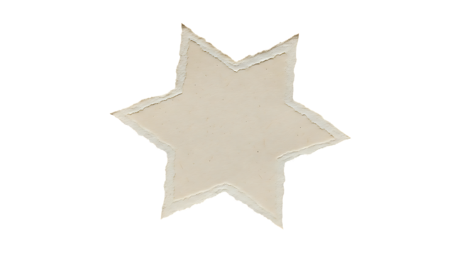 Torn Edge Star Distressed Beige Paper Star Cutout on White Backdrop for Crafts