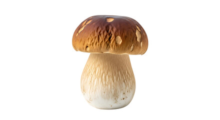 Freshly picked organic porcini mushroom, a gourmet edible fungus with a sturdy stem and distinctive cap, isolated