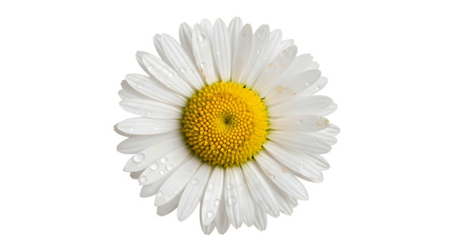 Beautiful single white chamomile daisy flower with fresh water drops on the petals isolated - Powered by Adobe