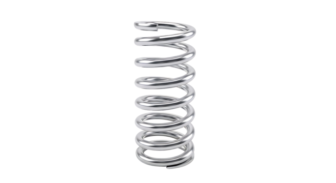 Close-up of a coiled silver spring, a component used in various mechanical applications