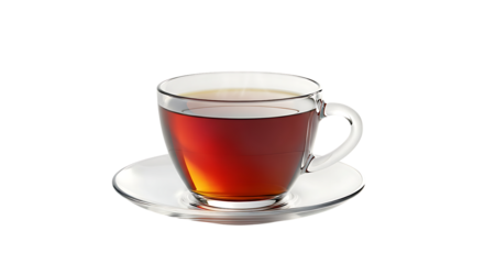 A Refreshing Cup of Black Tea for Relaxation and Enjoyment on a Transparent Saucer