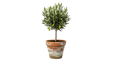 Small Olive Tree in Terracotta Pot with Green Leaves and Fruit