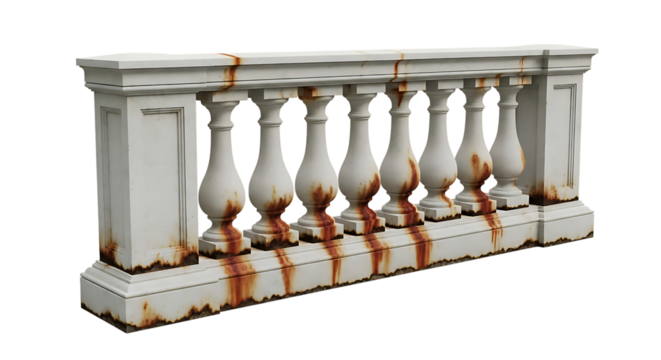 Ornate Weathered Balustrade with Rust Accents, Architectural Detail