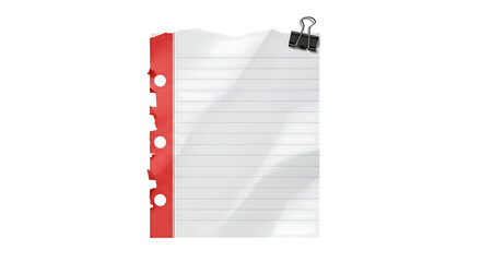 Blank lined notebook paper with a red tear-off strip and metal binder clip for notes and memos