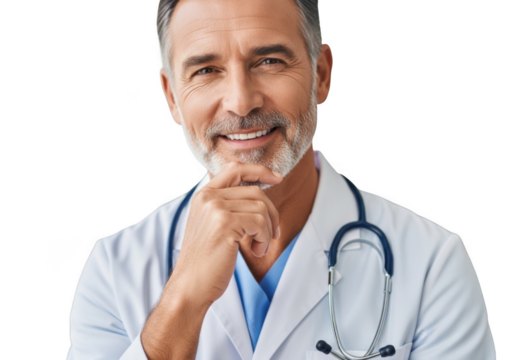 Smiling doctor wearing stethoscope isolated on transparent background