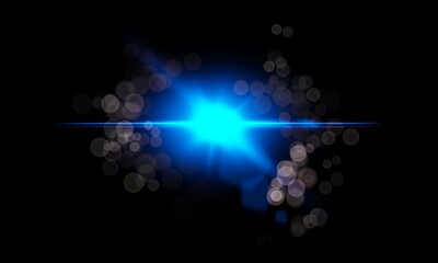 Bright lens flare on a vibrant green background. Lens flare with light beams and glowing effect