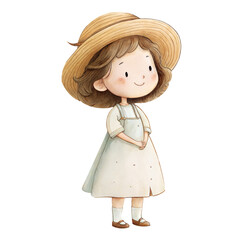 Watercolor girl in straw hat clipart