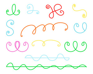 Decorative Colorful Swirls & Ornaments: Vector Graphics of Wavy, Curled, Looping, and Flourish Line Elements and Hand-Drawn Design Dividers for Page Decor and Vintage Projects