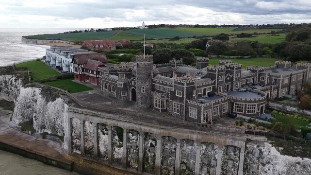Kingsgate Castle, mock castle on the cliffs above Kingsgate Bay, Broadstairs, Kent, England.