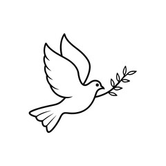 Obraz premium Dove flying with an olive branch in its beak outline on transparent background