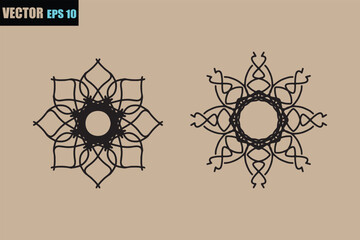 Intricate geometric floral ornaments with a central oval shape presented as a vector graphic on a neutral background