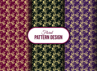 Elegant vintage floral ornamental seamless patterns in red, green, purple.