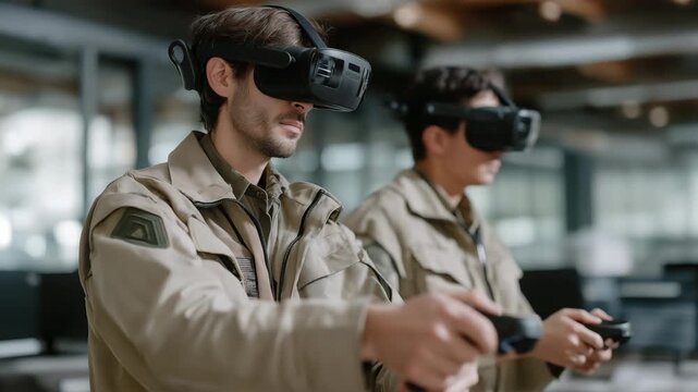 Instructor supervising a team of emergency operators using virtual reality headsets, running AI-powered 911 simulation scenarios to improve response times and emotional control under high-pressure