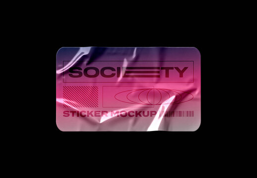 Glossy Wrinkled Rectangle Sticker Mockup