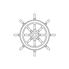 Ship wheel sketch illustration in black and white style  