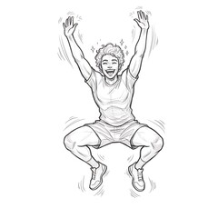 Man Jumping with Joy and Excitement - Monochrome Line Art Fitness and Celebration Illustration