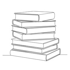 Stack of seven books in simple line art style on white background  