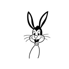 Cartoon bunny with a big smile and long ears art on transparent background