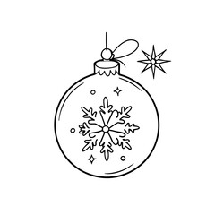 Ornament with snowflake and star christmas drawing on transparent background