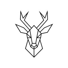 Geometric deer head with antlers in black outline on transparent background