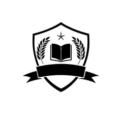 Shield with book star wheat and ribbon illustration on transparent background