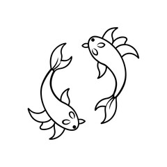 Outline drawing of two koi fish facing each other on transparent background