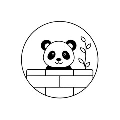 A panda behind a brick wall in a circle outline on transparent background