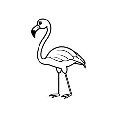 Fototapeta premium Simple outline drawing of a cartoon flamingo bird on transparent background
