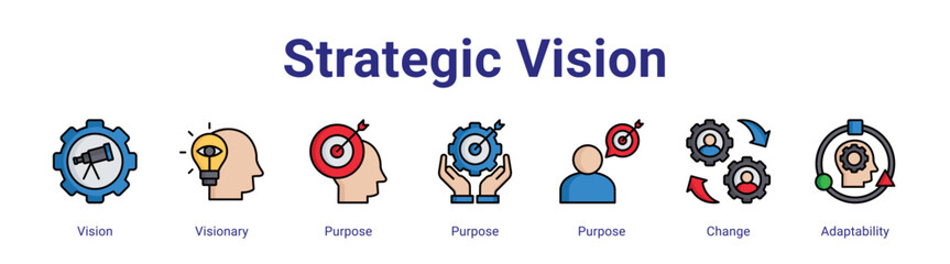 Strategic Vision web icon vector illustration concept with icon of Vision,Visionary,Purpose,Purpose,Purpose,Change,Adaptability,in modern flat vector style.