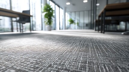 Modern office interior with textured carpet and natural sunlight details
