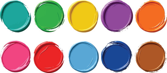 Colorful Brush Stroke Circles with White Background Texture and Paint Drip Design