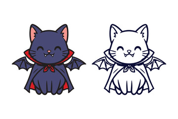 Obraz premium Cat Vampire Collection, Adorable cartoon cats dressed as vampires and bats, Halloween T-shirt designs.