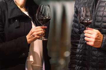 Friends enjoy red wine together in a relaxed atmosphere, celebrating an occasion with clinking glasses and laughter.