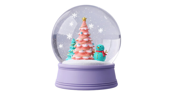 Festive christmas snow globe with pink tree isolated on transparent background - Powered by Adobe