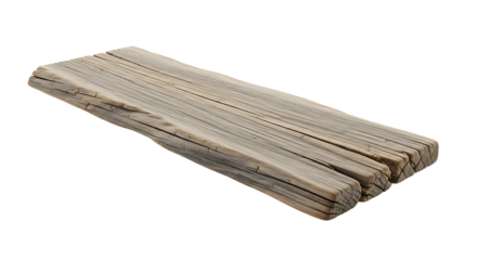 Naturally aged and textured wooden plank, exhibiting a rustic charm with its weathered surface and distinct grain patterns, isolated for design elements