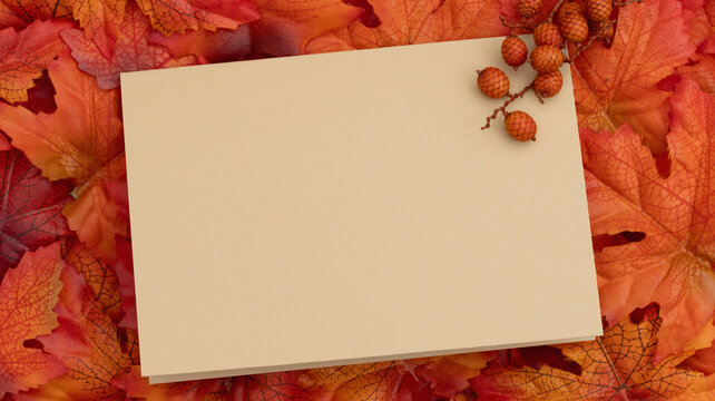 Blank greeting card with fall leaves for autumn season themes