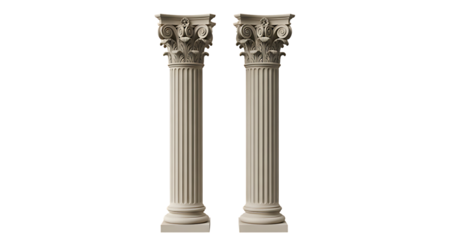 Elegant Stone Pillars Isolated on White Background for Architectural Design