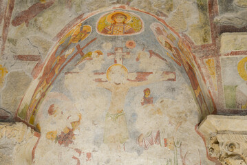 Medieval frescos in the St. Nicholas church in Myra. Demre, Antalya, Turkey. Byzantine wall-painting. History of religion and art concept