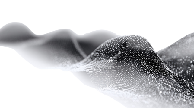 Mesmerizing digital wave featuring a smooth gradient merging into a field of luminous white dots on a pure black canvas. background removed