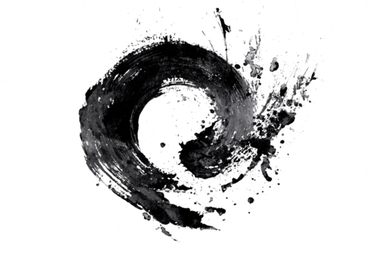 Abstract black ink stain on a transparent background. Paint splashes and streaks. Design element.