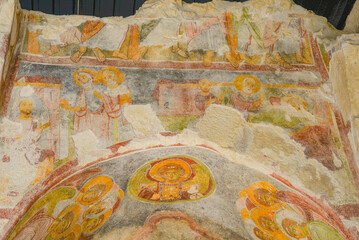 Wall frescoes in the ancient Church of St. Nicholas, located in the city of Demre, Myra, Turkey