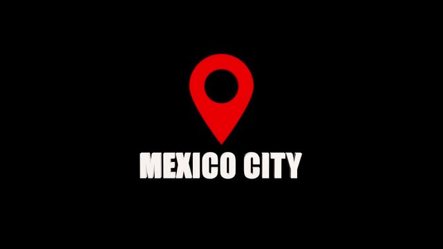 Mexico City, a major North American metropolis, is identified by a prominent red 3d location pin on a dark template.