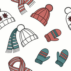 Cozy winter hat scarf and mitten pattern seamless design