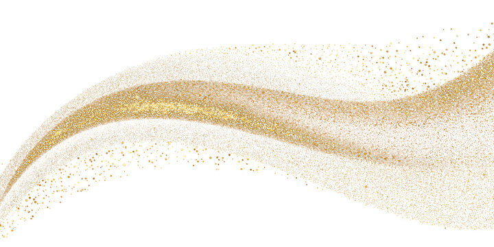 Abstract wave of golden glitter on a transparent background. Decor for banners and cards. Shiny particles. Design element.