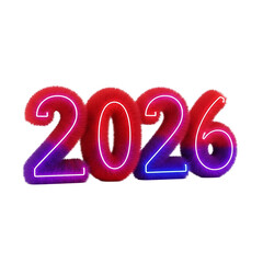 Bright neon glow numbers 2026 illuminated against a dark background