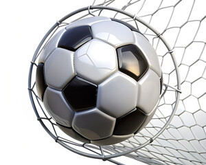 Fototapeta premium Soccer ball caught in the net isolated on white background