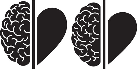 Split brain and heart silhouette symbolizing logic and emotion