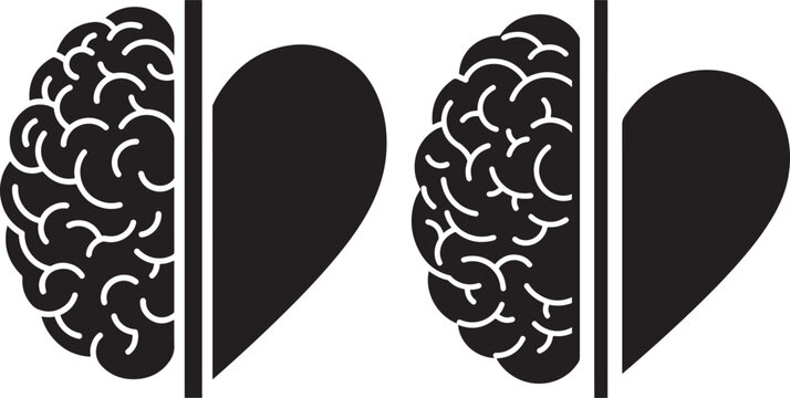 Split brain and heart silhouette symbolizing logic and emotion