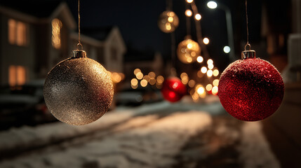 christmas baubles with festive lights